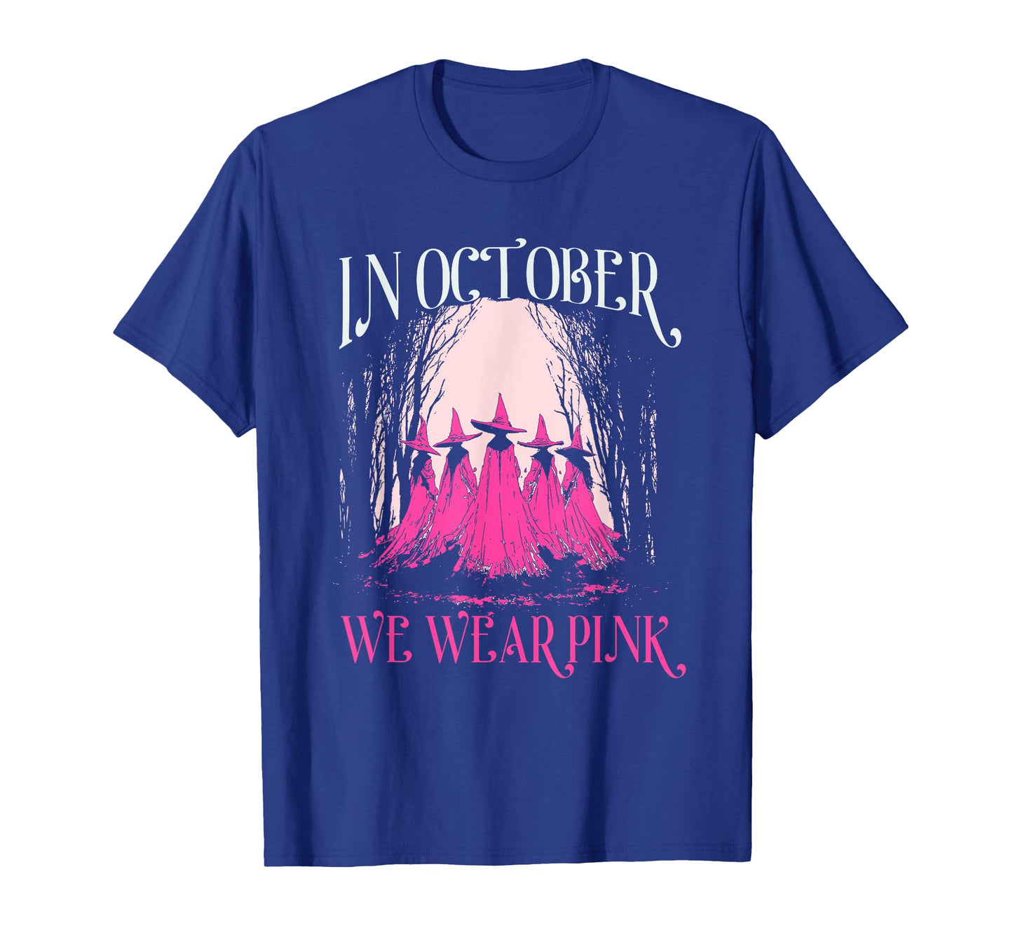 in October We Wear Pink Witch, Retro Cancer Ribbon Halloween T-Shirt