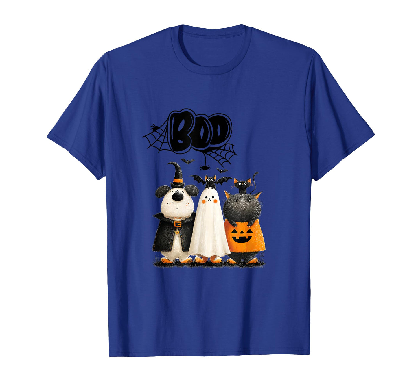 Whimsical Halloween Cat and Dog in Costume Design T-Shirt