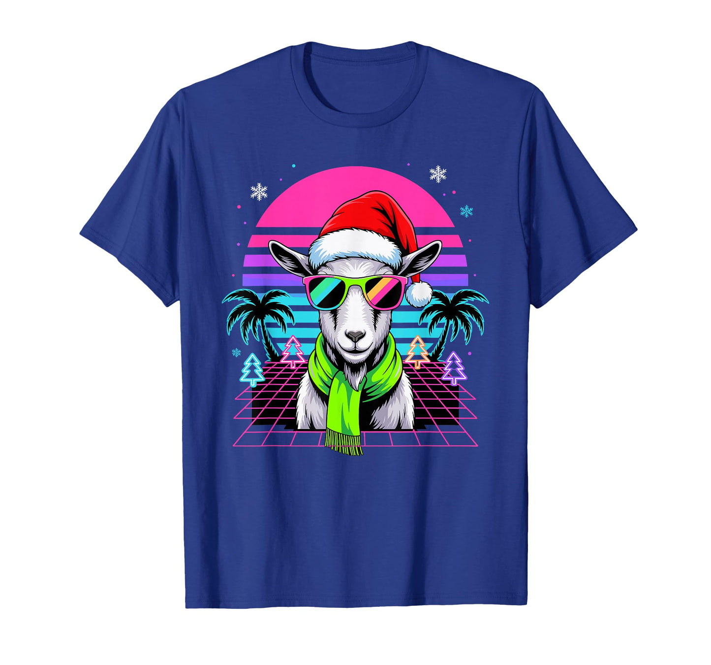 Christmas Synthwave Goat Sunglasses Goats T-Shirt