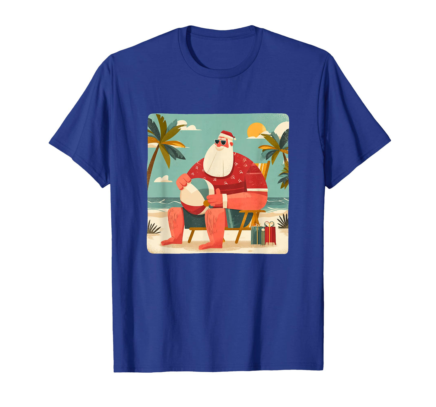 Funny Xmas Graphic with Beach Santa and Vacation Ball T-Shirt