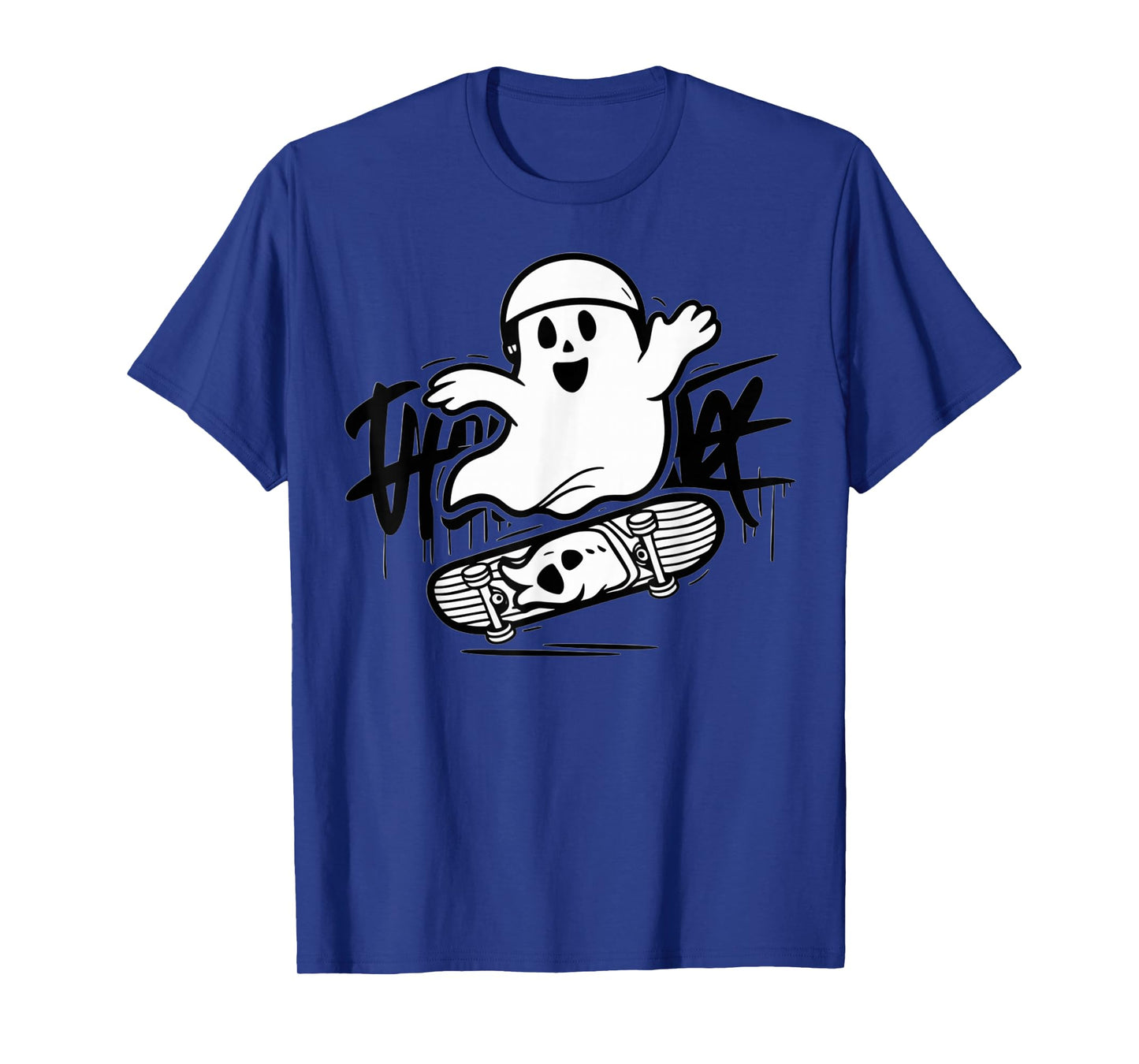 Funny Ghost On Skateboard Retro Halloween Costume Kids Boys T-Shirt