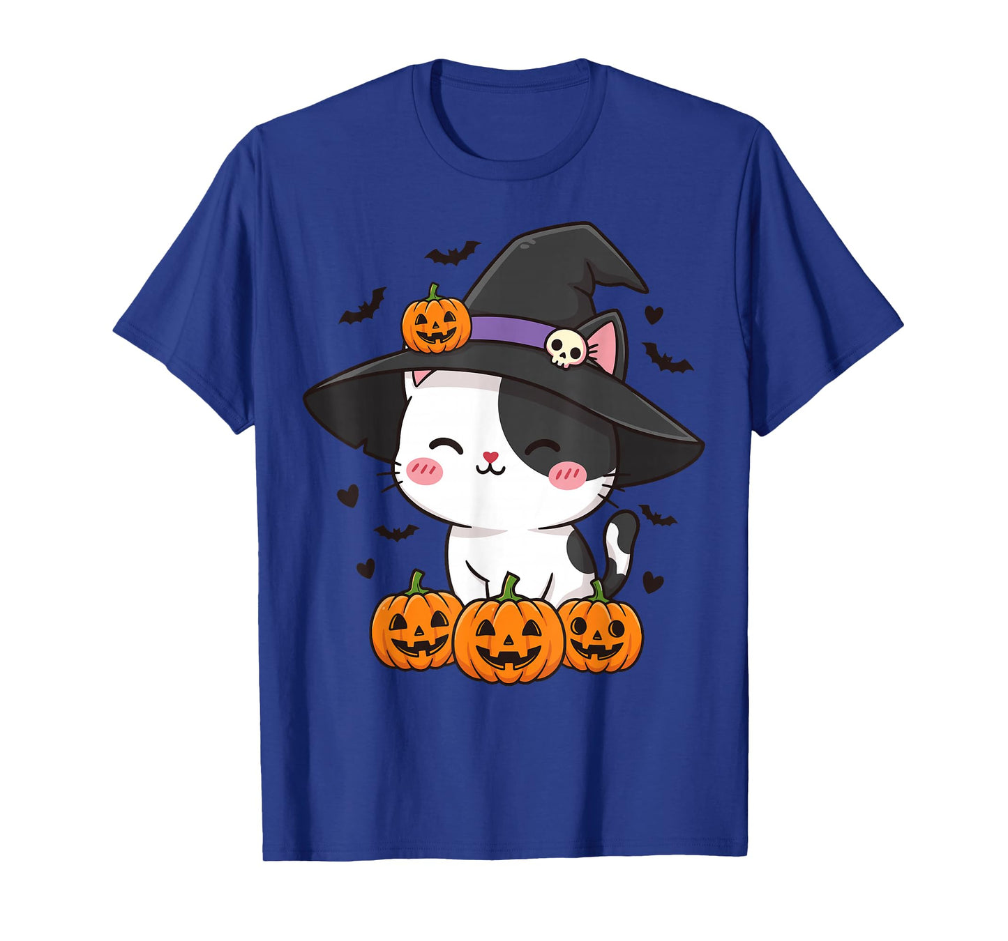 Kawaii Halloween Cat with Witch Hat Pumpkin T-Shirt