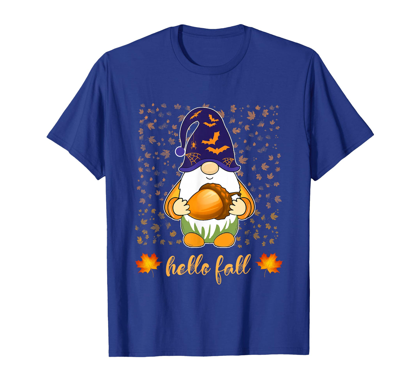 Halloween Funny Gnome Witch Holding Acorn Autumn Fall Leaves T-Shirt