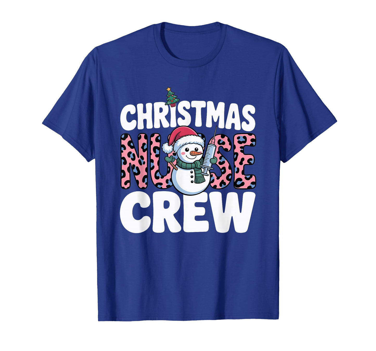 Nurse Christmas Crew Snowman Pink Leopard Print T-Shirt