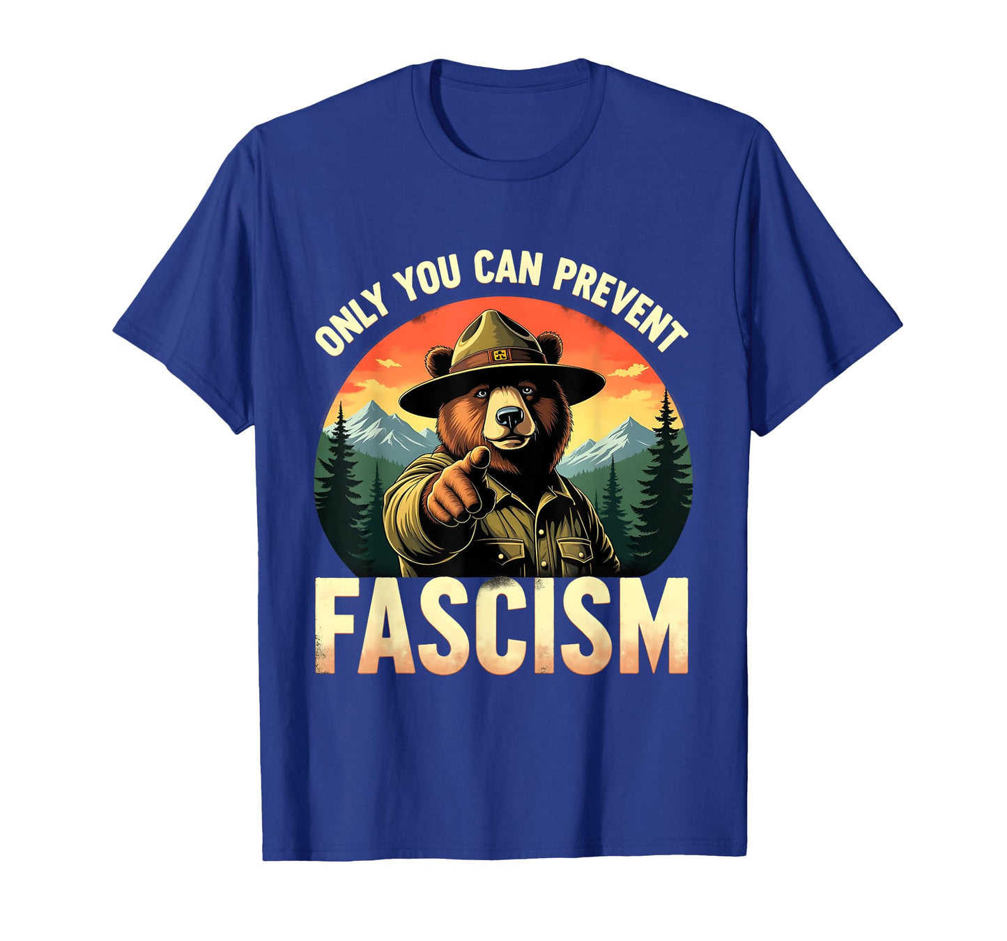 Vintage Style Prevent Fascism Bear Forest Political Satire T-Shirt