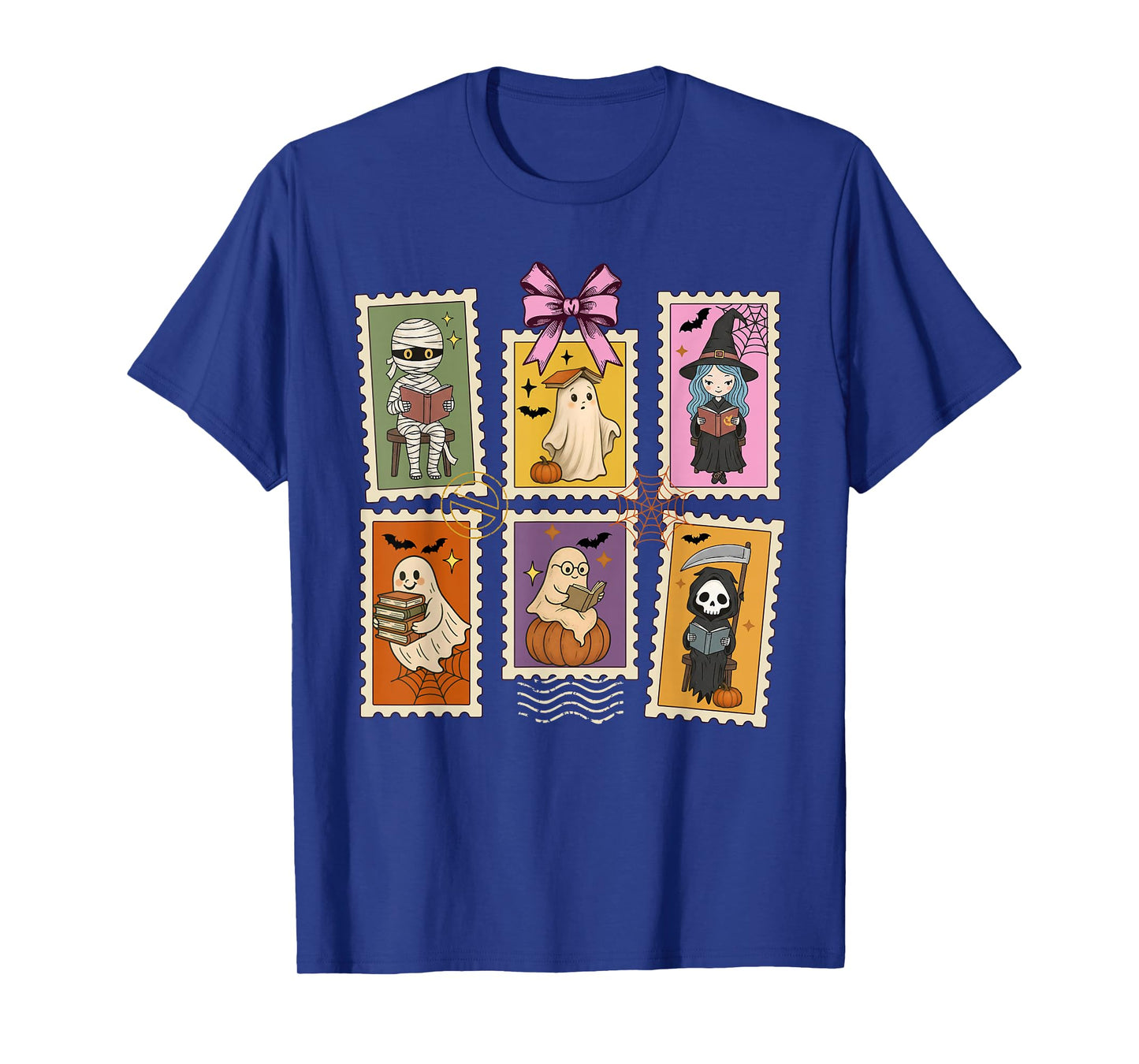 Halloween Teacher Ghost Reading Books Postage Stamp T-Shirt
