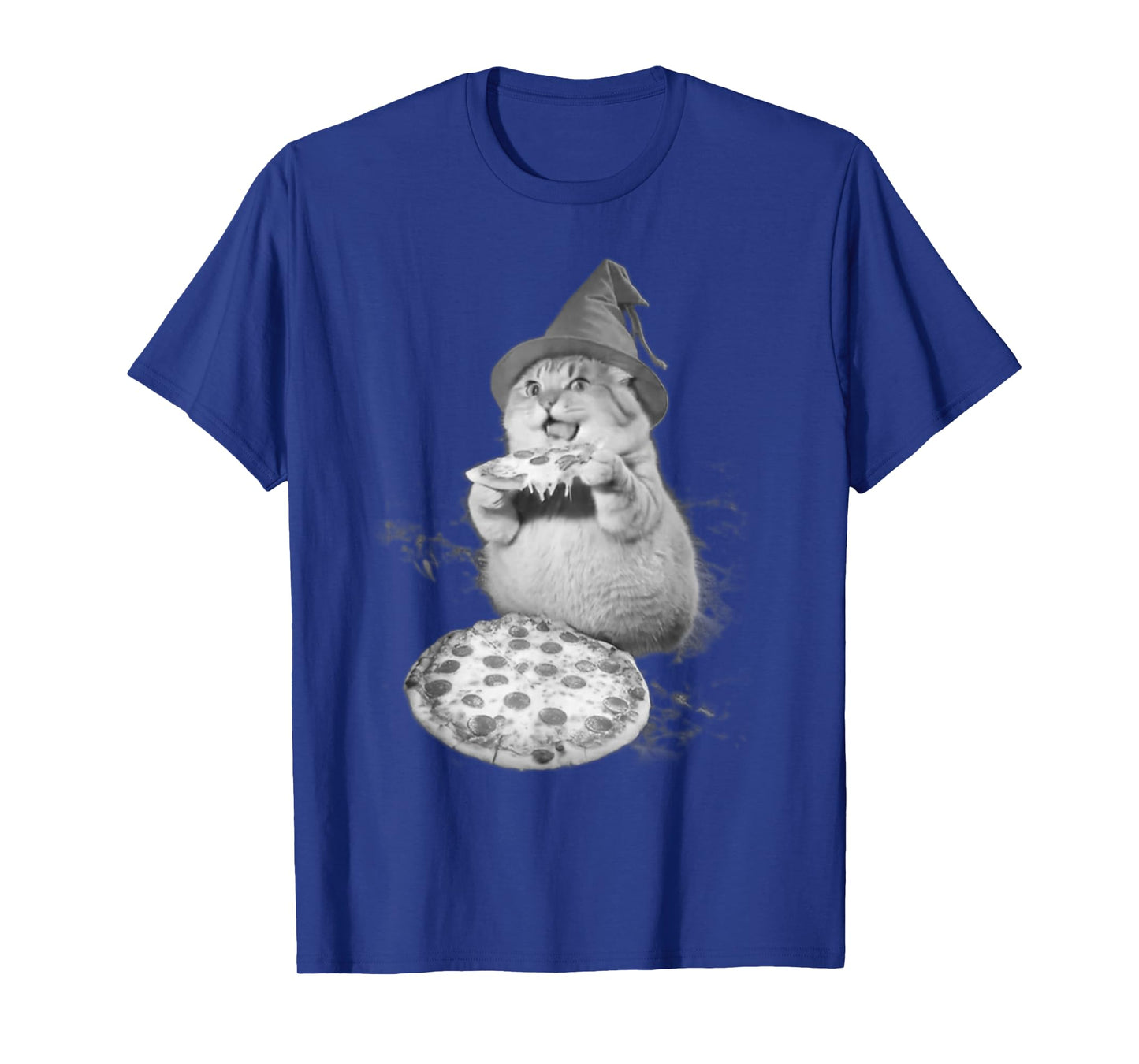 Vintage 90s Wizard Cat Eat Pizza Weird Funny Halloween Meme T-Shirt