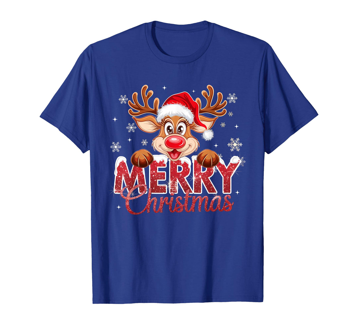 Merry Christmas Red Santa Hat Reindeer Xmas Matching Family T-Shirt