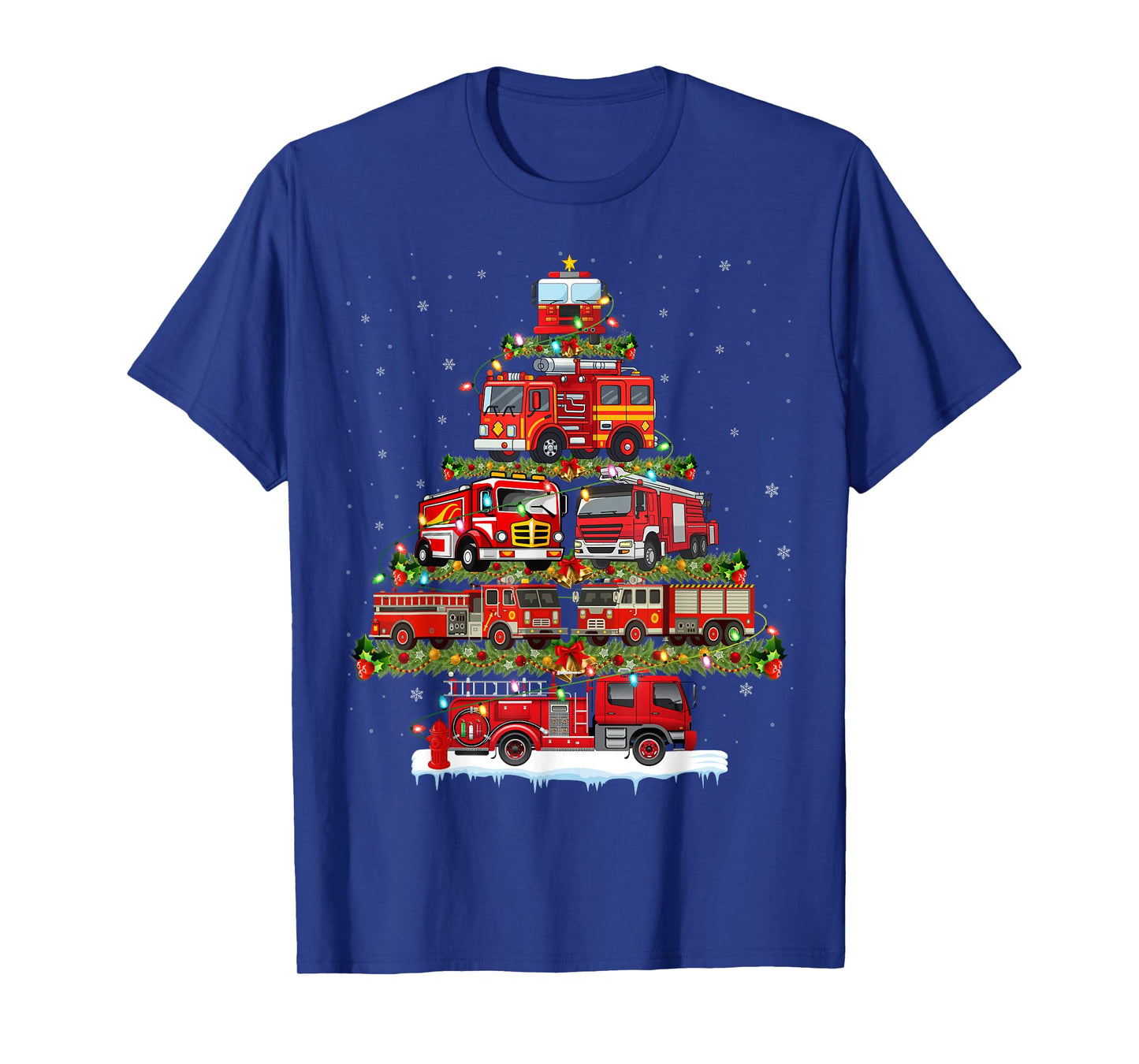 Fire Truck Xmas Lights Firefighter Fire Truck Christmas Tree T-Shirt