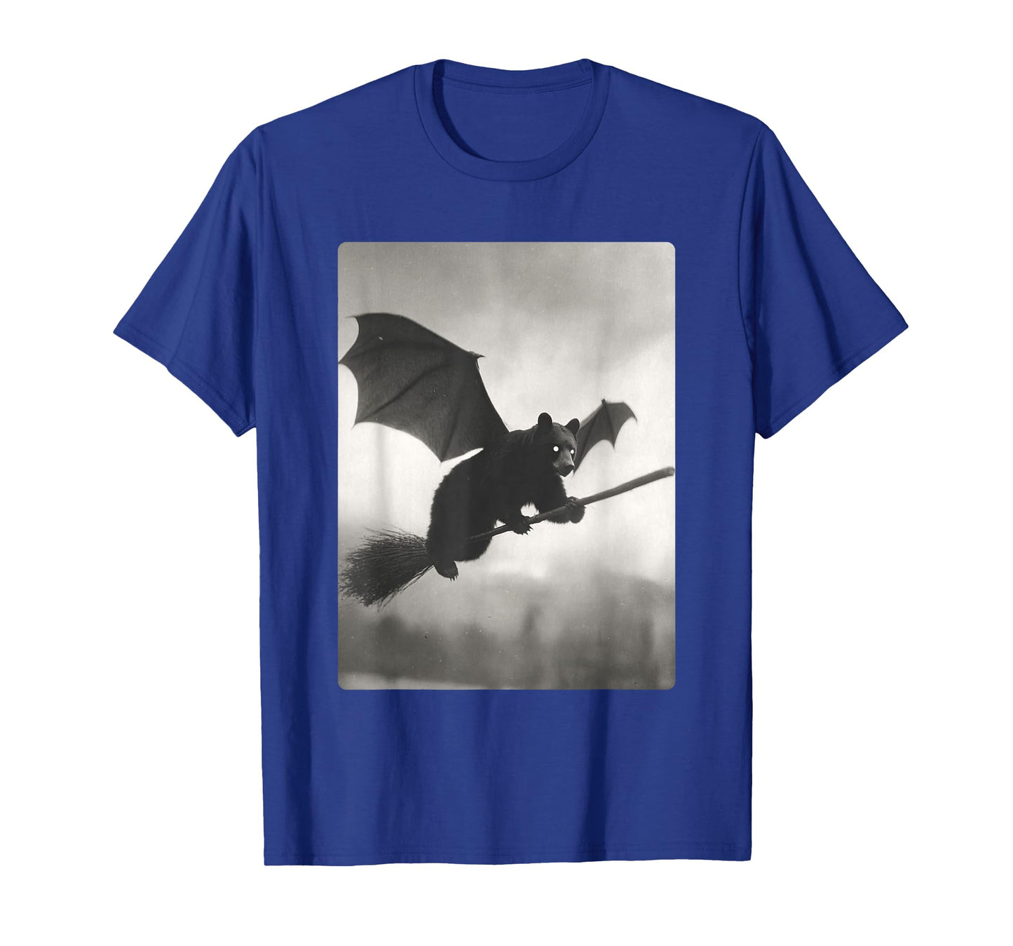 Gothic Bear Flying Witch Broom Bat Wings Spooky Halloween T-Shirt