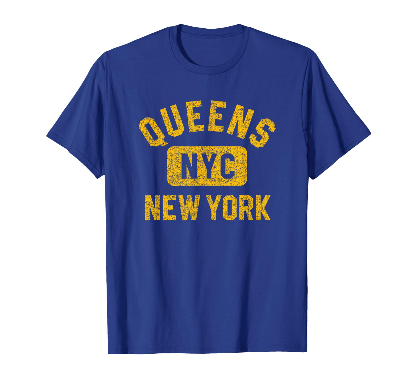 Queens NYC New York Gym Style Distressed Amber Print T-Shirt