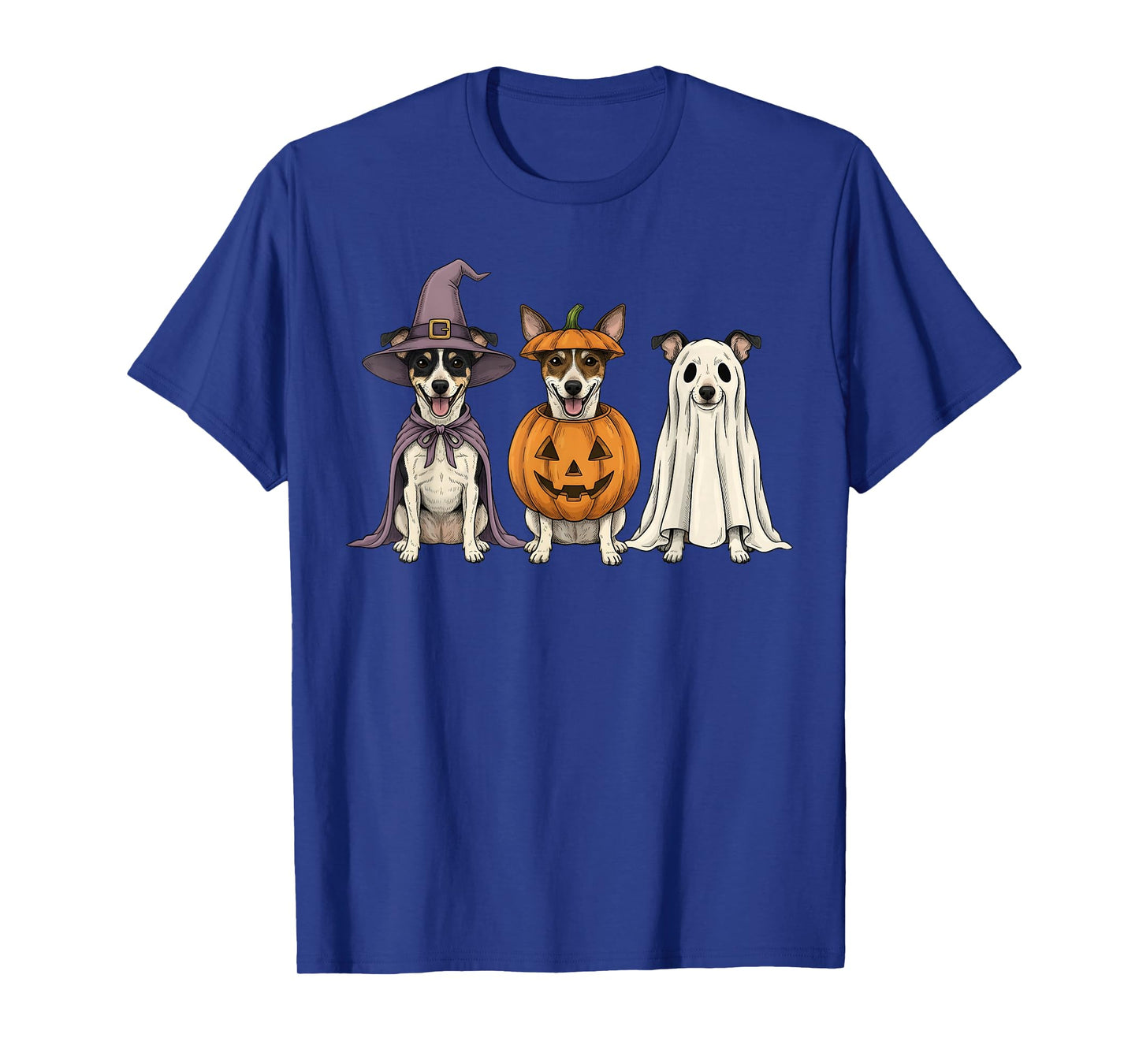 Spooky Ghost Rat Terrier Pumpkin Halloween Dog Lover T-Shirt