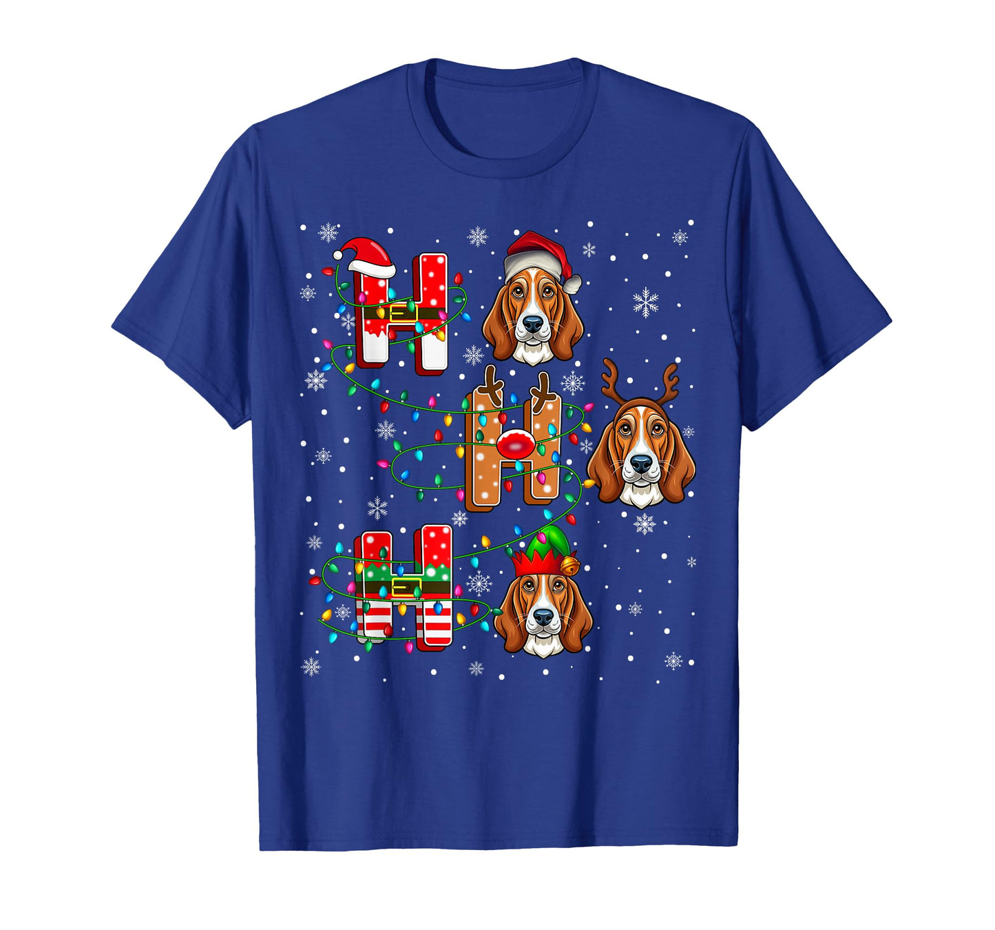 Ho Ho Santa Reindeer Hat Elf Matching Basset Hound Dog Xmas T-Shirt