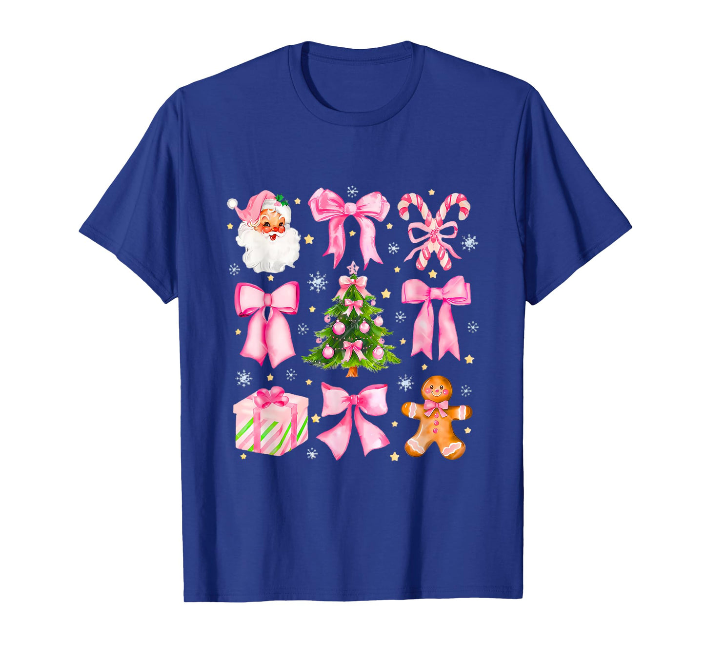 Cute Coquette Bow Pink Christmas Tree Santa Gingerbread Xmas T-Shirt