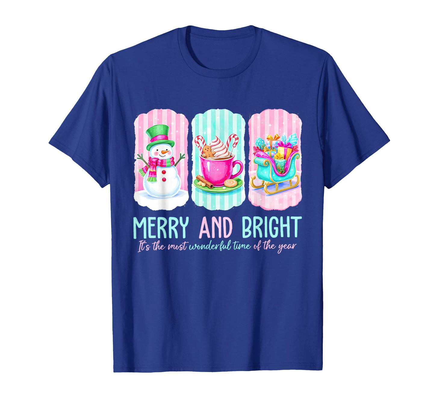 Merry and Bright Gingerbread Santa Snowman Christmas Women T-Shirt