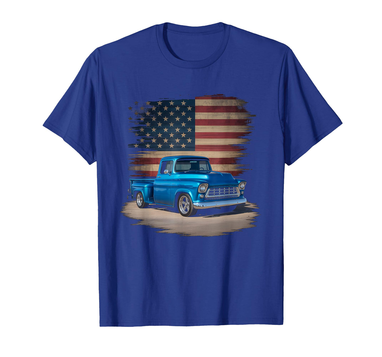 Classic Old Pickup Truck American Flag 4th of July Patriotic T-Shirt