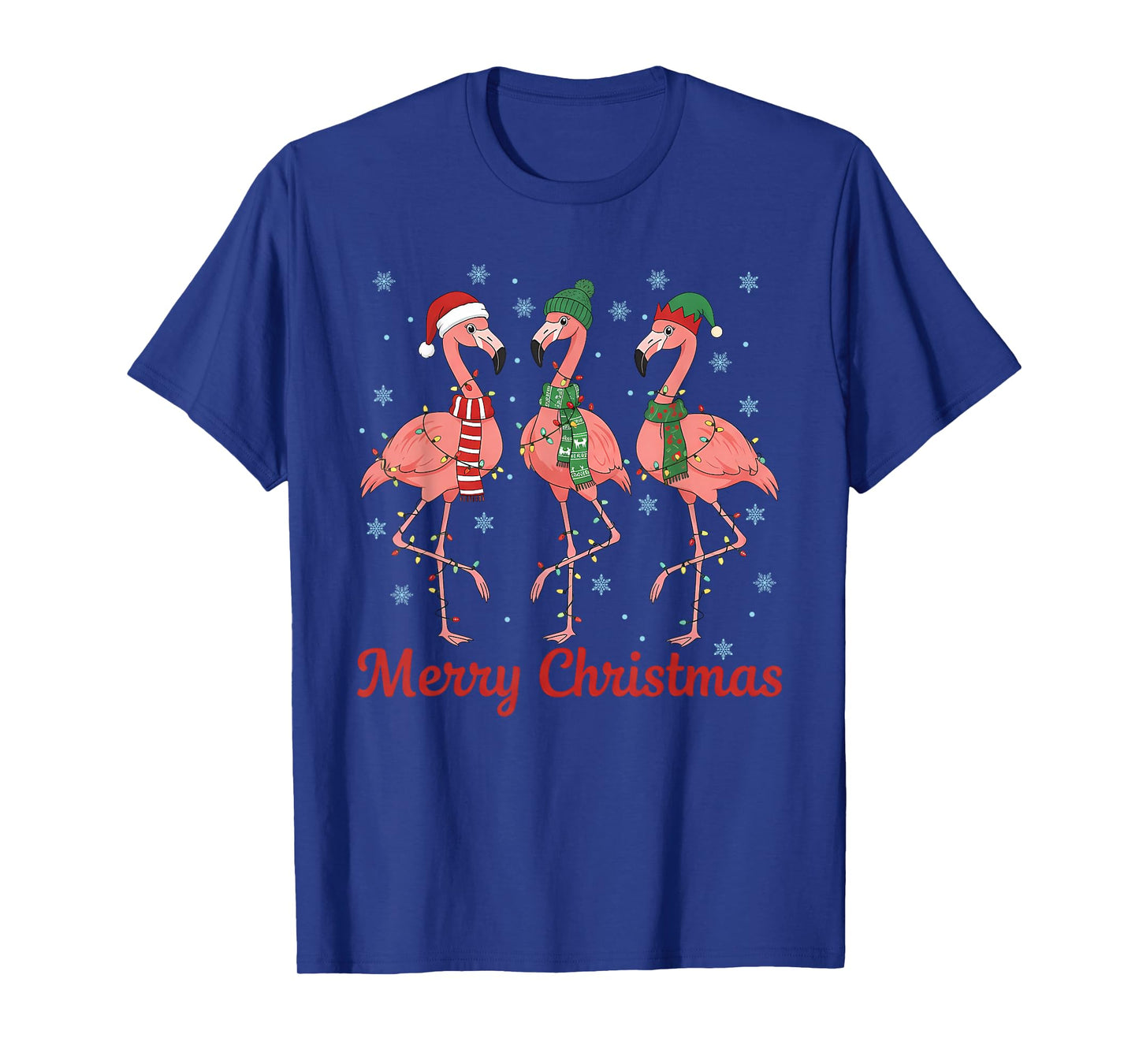 Merry Christmas Pink Flamingo Santa Hat Matching Family Xmas T-Shirt