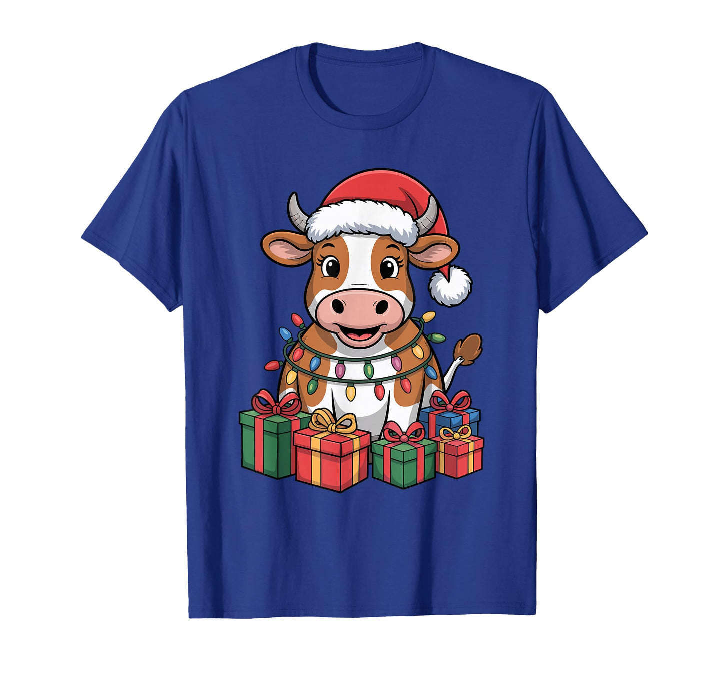 Cow Santa Hat Christmas Design Funny Farm Animal Lovers T-Shirt