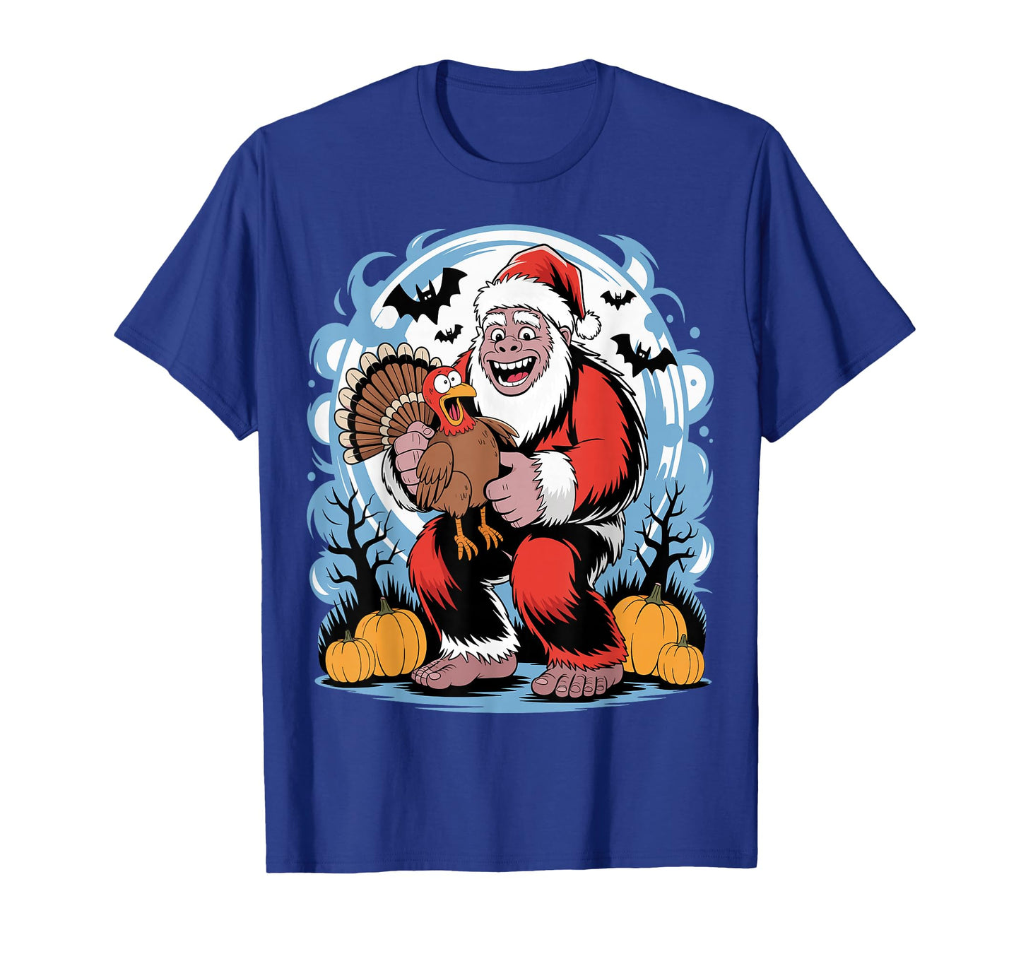 Funny Bigfoot Santa Turkey Halloween Christmas T-Shirt