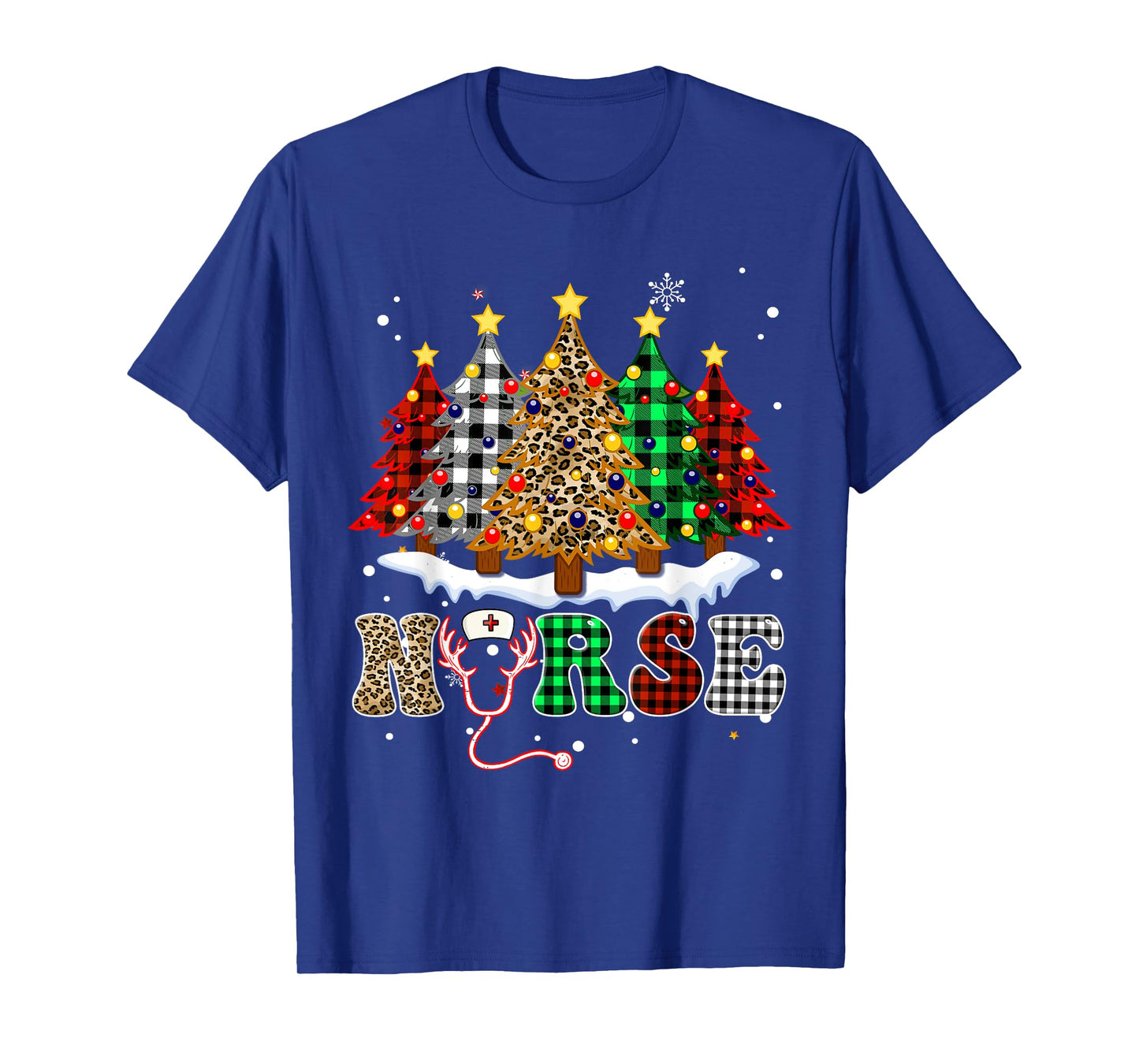 Christmas Tree Nurse Lights Leopard Buffalo Plaid Red Green T-Shirt