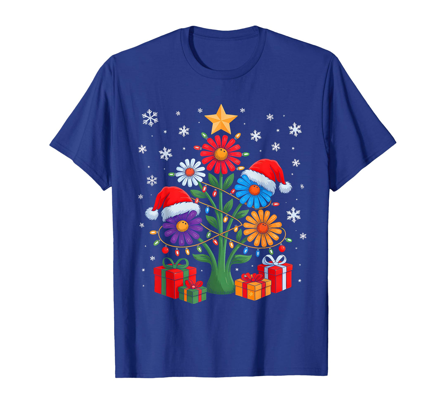 Santa Hippie Christmas Tree Funny Xmas Lights Santa Hippie T-Shirt