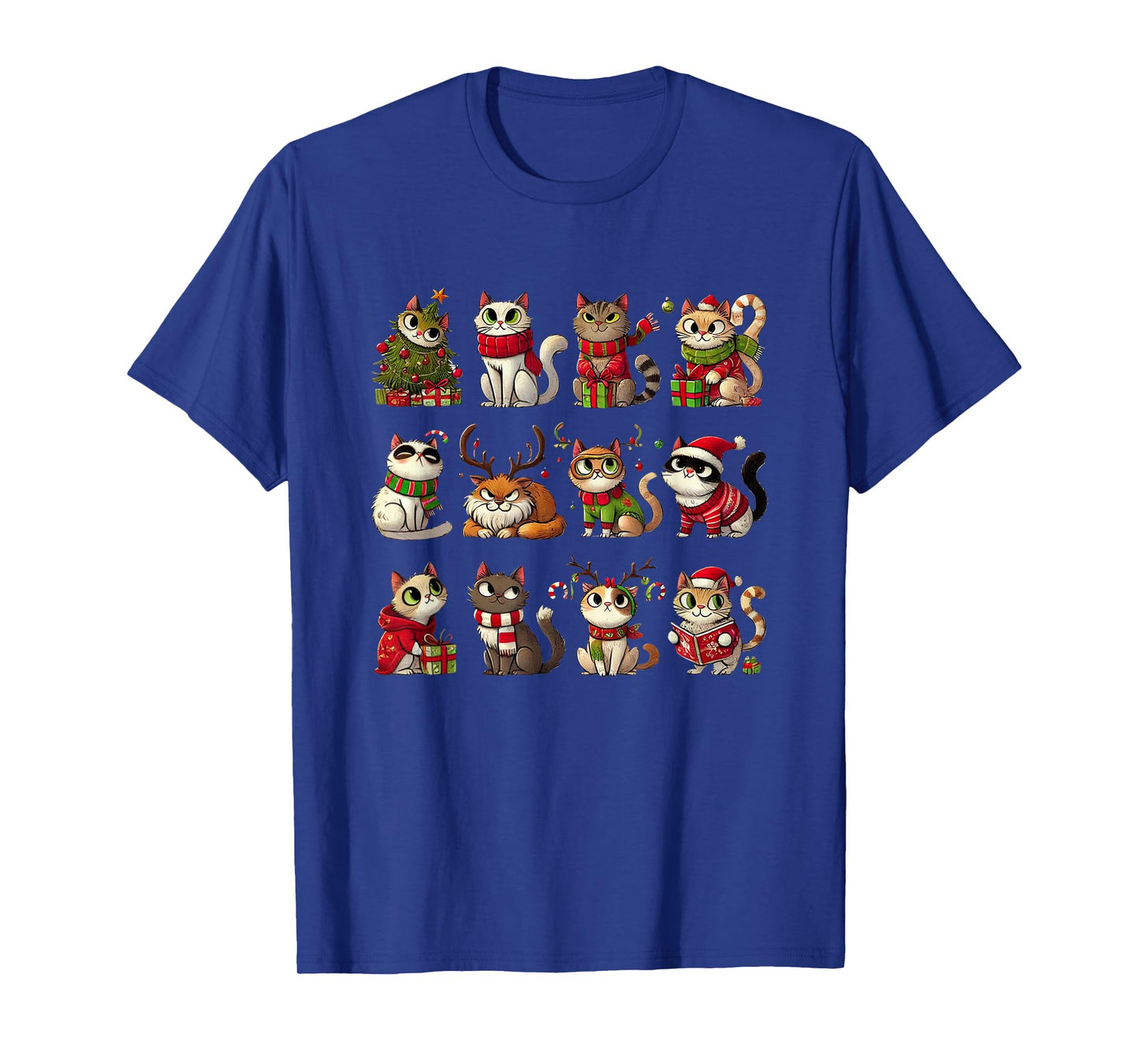 Cat Christmas Shirt Reindeer Santa Xmas Holiday Men Women T-Shirt