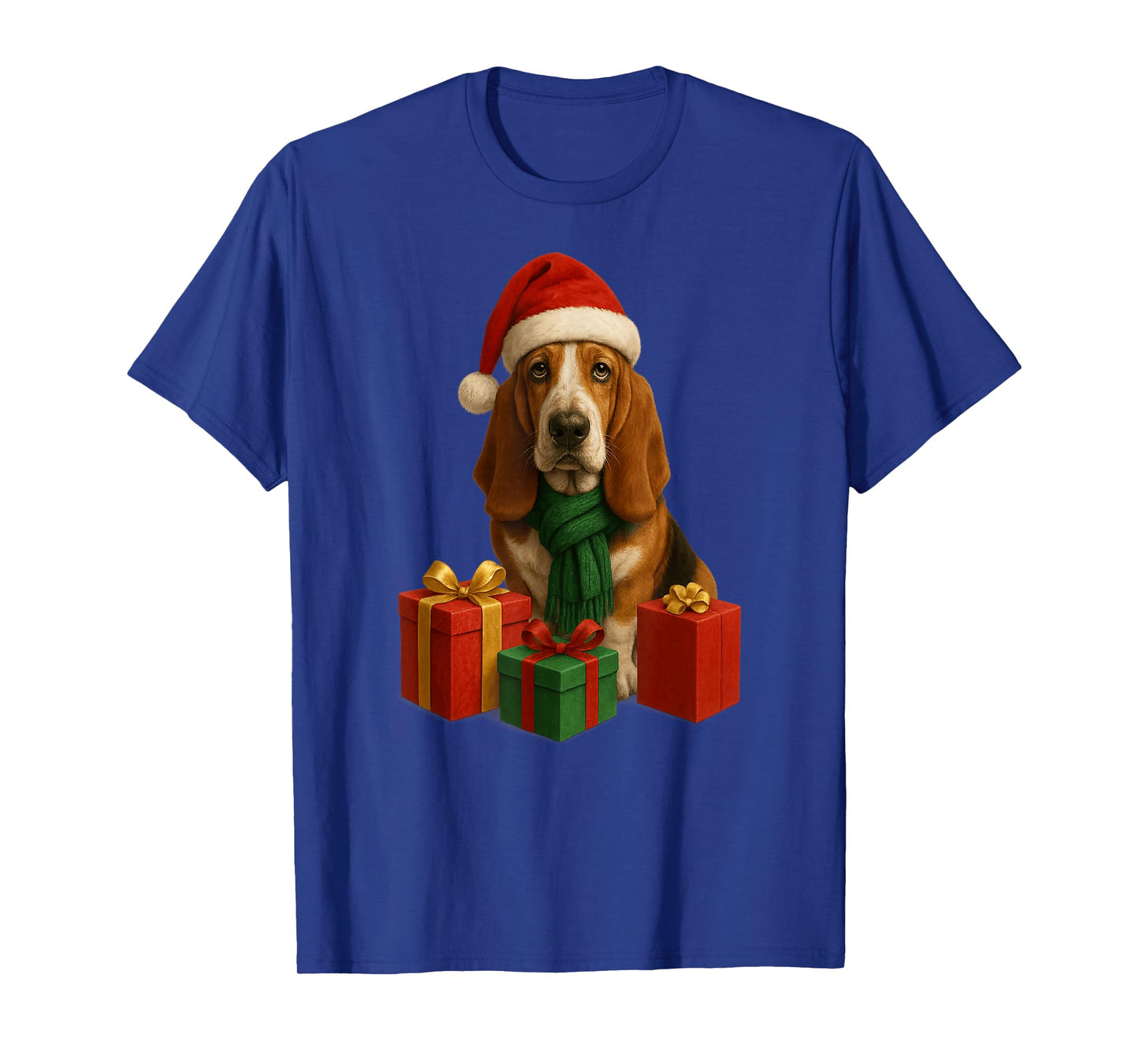 Christmas Basset Hound with Santa Claus hat, Cute T-Shirt