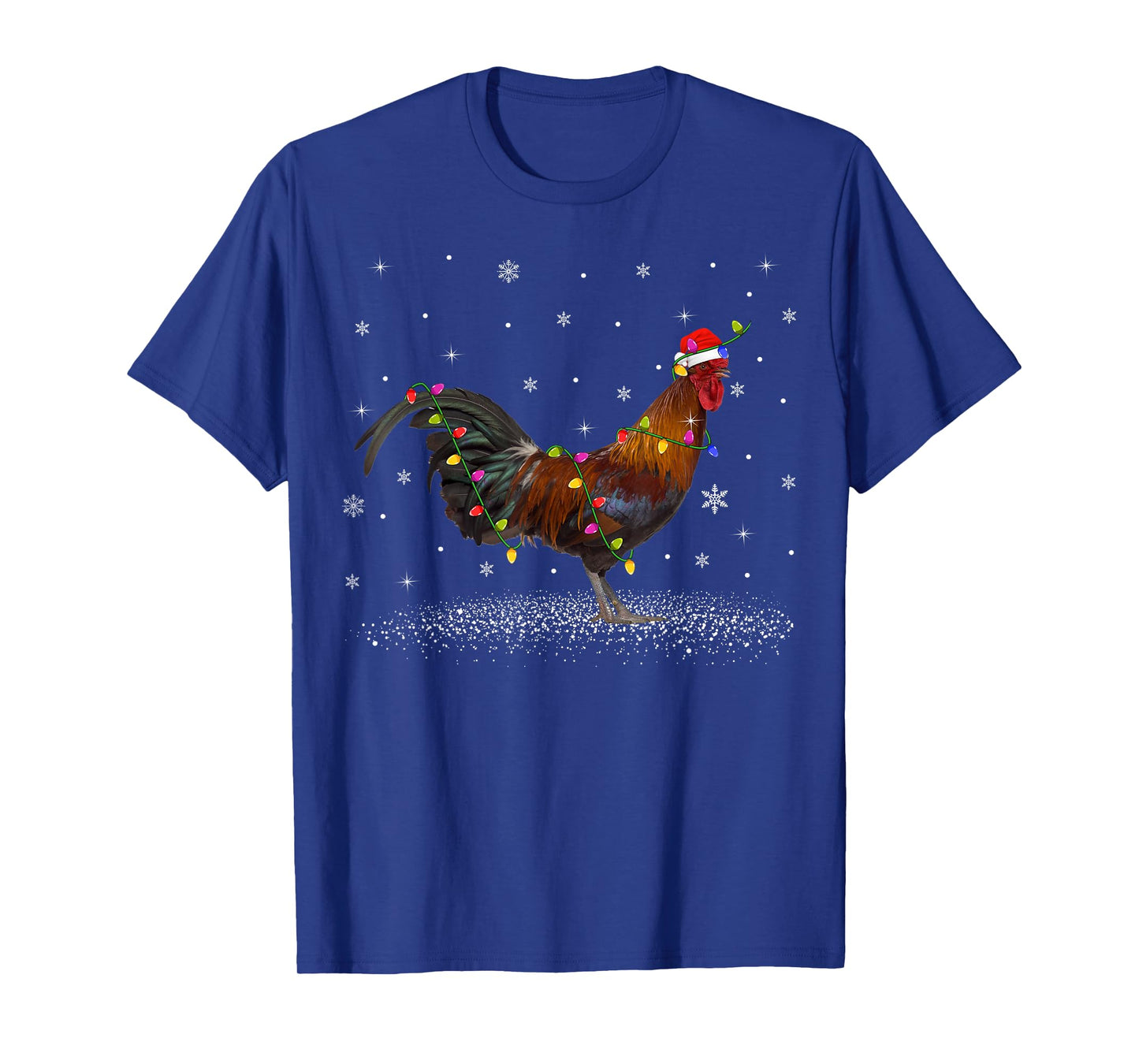 Santa Hat Rooster Chicken Christmas Lights Xmas T-Shirt