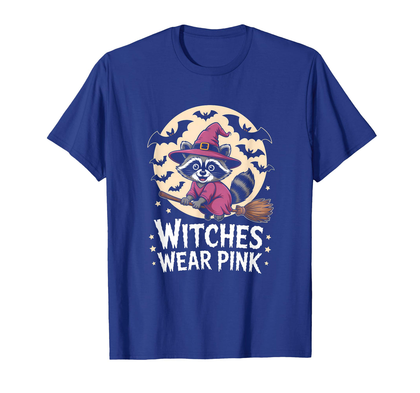 Witches Wear Pink Breast Cancer Witch Raccoon Halloween T-Shirt