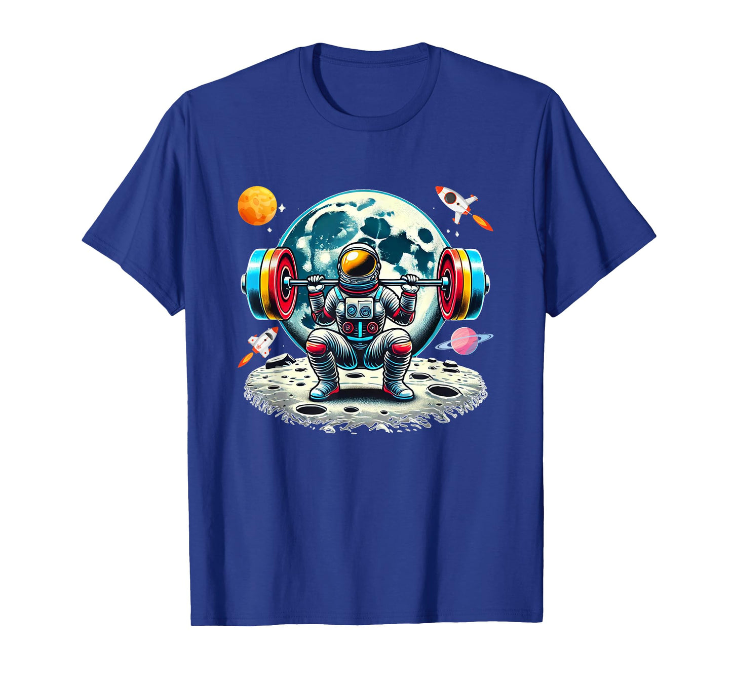 Funny Astronaut Working Out Gym Barbell Squats Outer Space T-Shirt