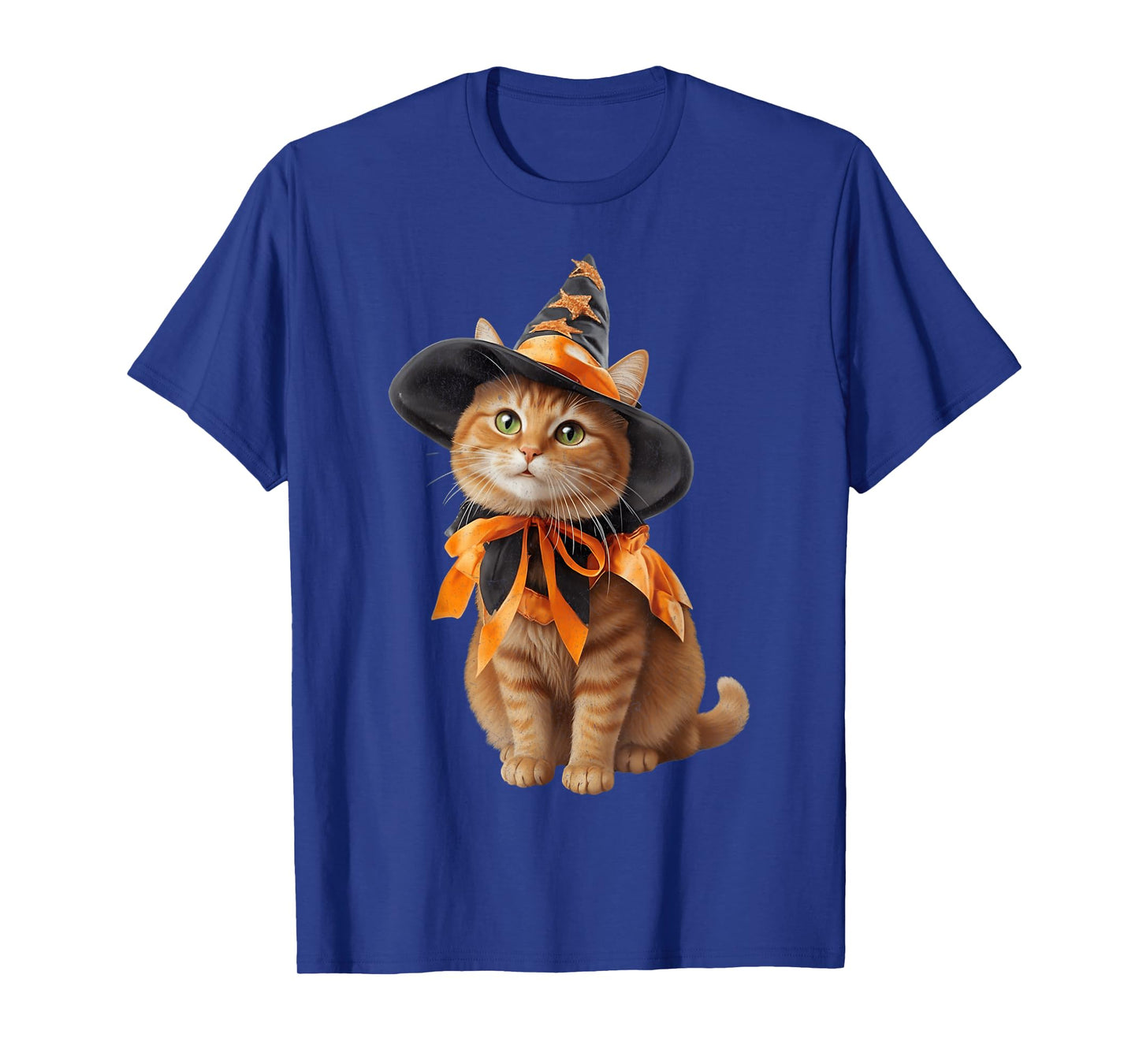 Orange Cat Wearing Witch Wizard Costume Funny Halloween T-Shirt