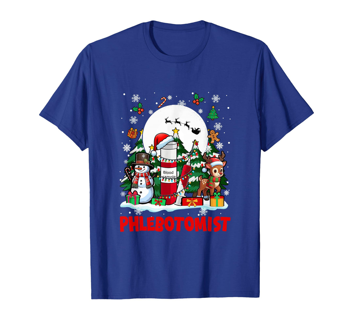 Phlebotomist Job Tools Santa Snowmen Reindeer Christmas T-Shirt