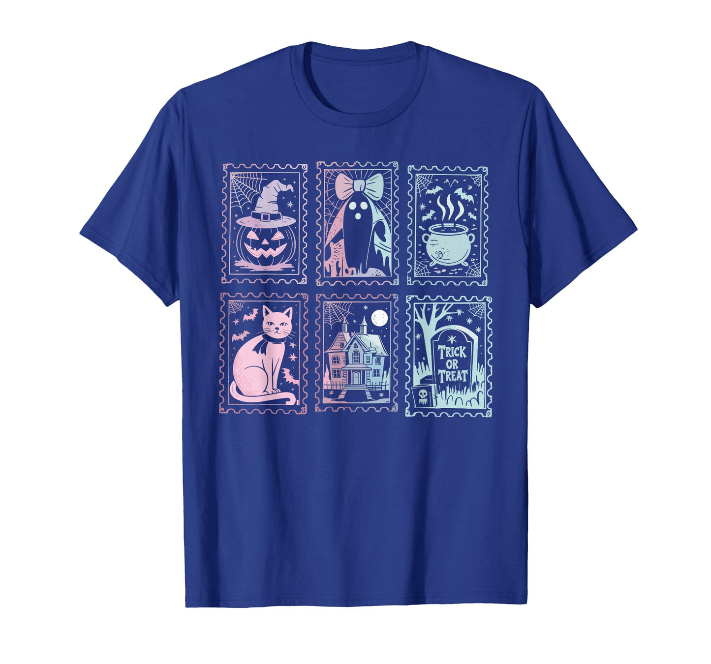 Halloween Stamps Spooky Pumpkin Ghost Cat Witch Skeleton T-Shirt