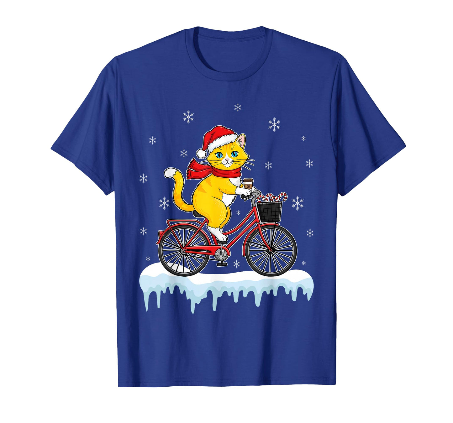 Cat Cycling Bicycle Christmas Santa Hat Cyclist Winter T-Shirt