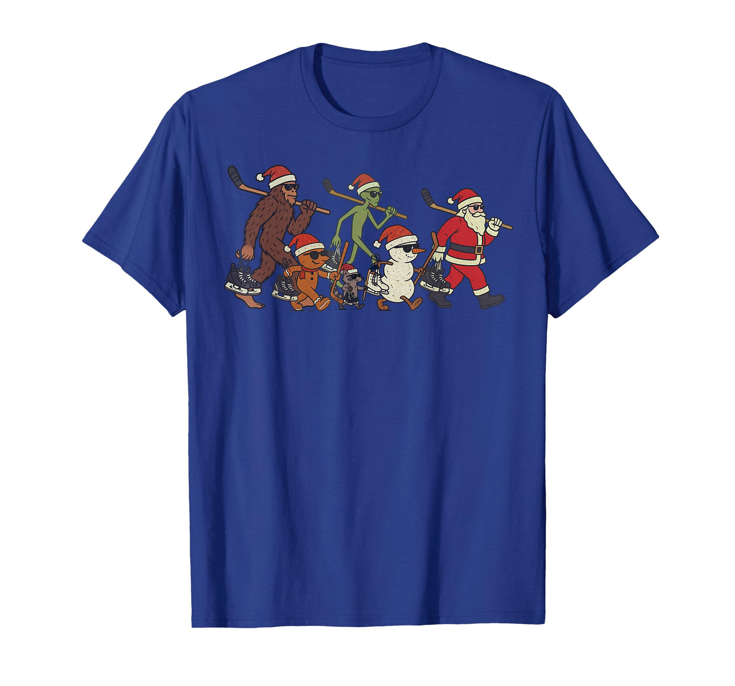 Santa Sasquatch Alien Ice Hockey Christmas Funny Xmas T-Shirt