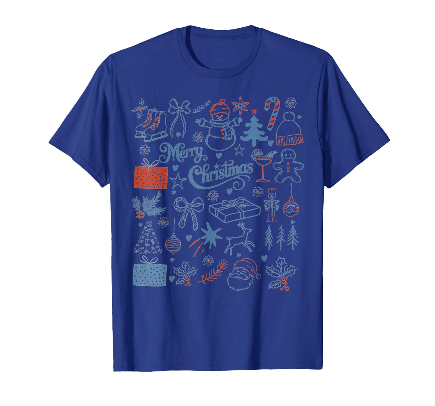 Retro Christmas Tree Santa Claus Festive Icons Xmas Cute T-Shirt