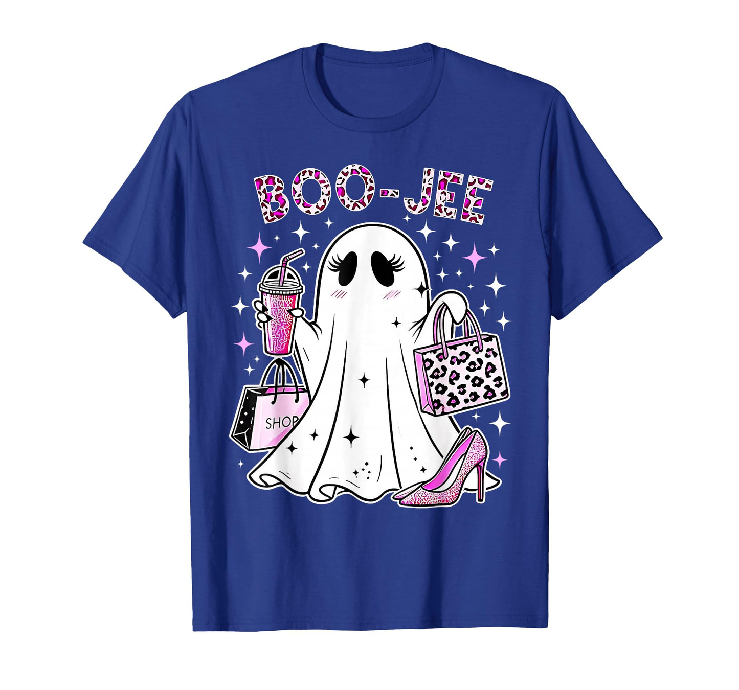 Coquette Pink Leopard Boo-JEE Ghost Halloween Women Girls T-Shirt