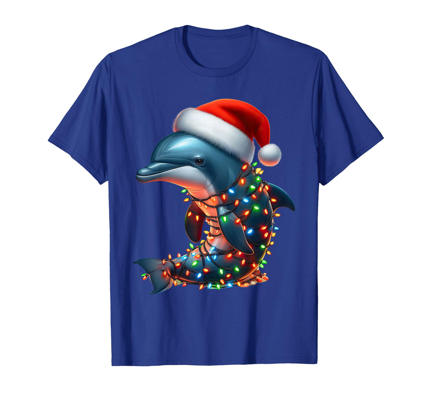 Dolphin Christmas Lights Funny Santa Hat Merry Xmas T-Shirt