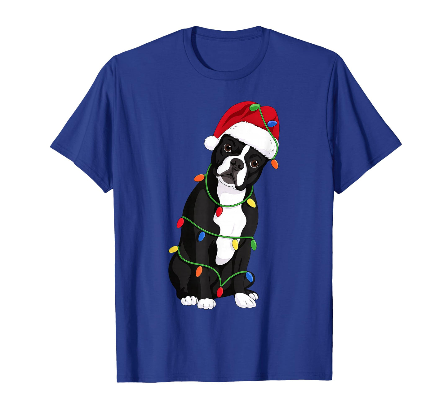 Boston Terrier Christmas Tree Lights Holiday Dog Lover T-Shirt
