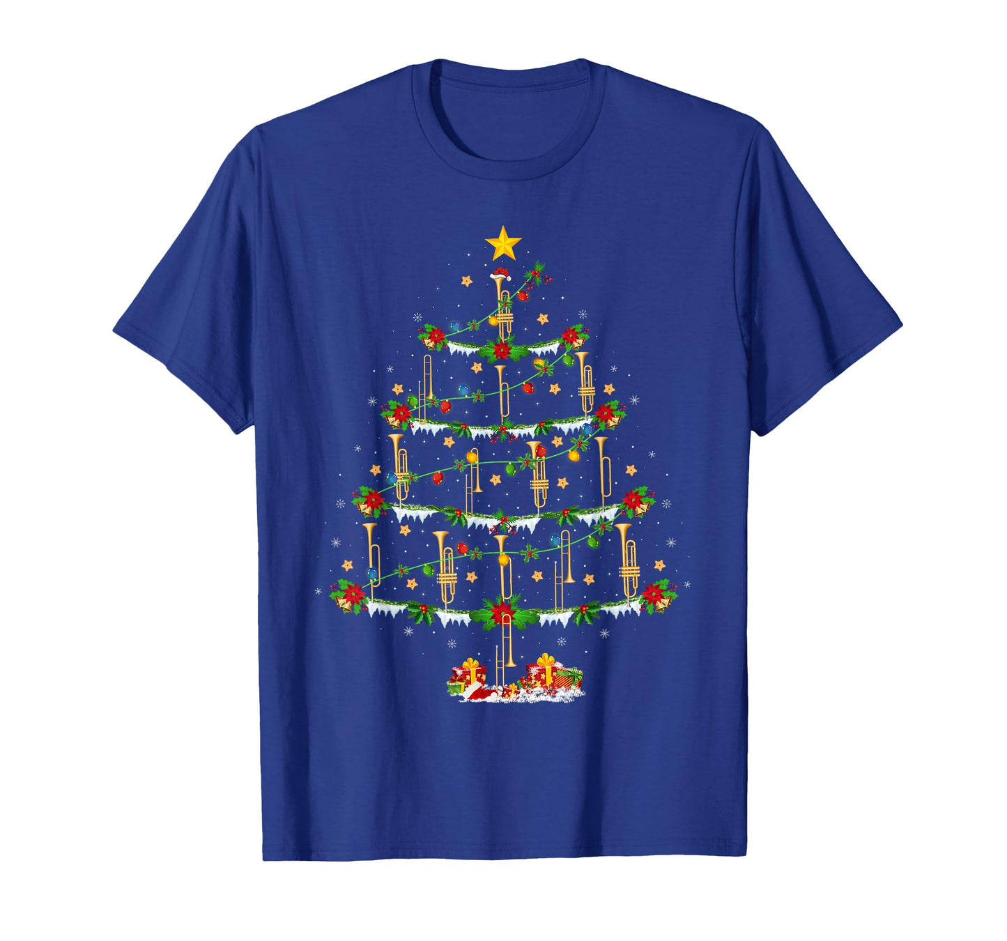 Trombone Christmas Tree Lights Music Lover Musical Xmas T-Shirt