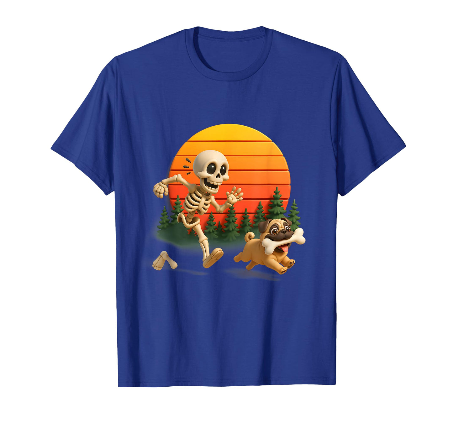 Funny Pug Dogs Ste ALS Bone from Skeleton Halloween Sunset T-Shirt