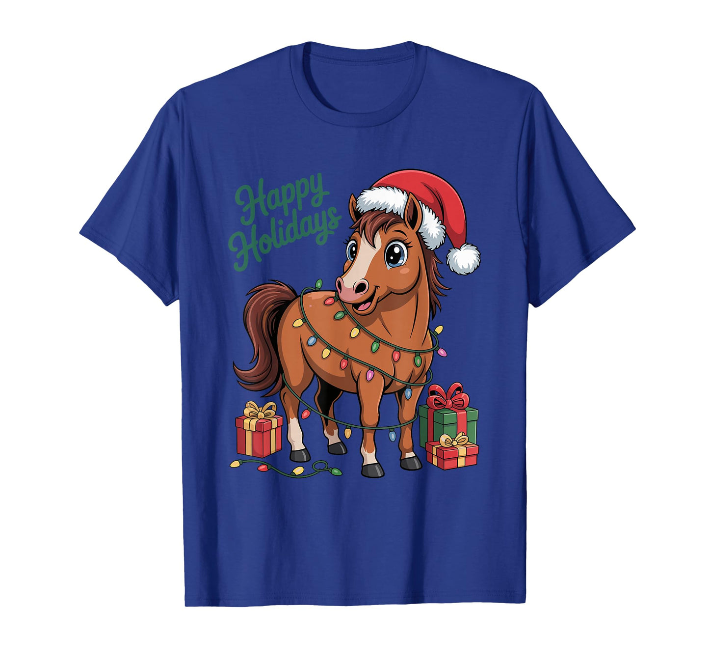 Horse Santa Hat Christmas Design Funny Animal Lovers Holiday T-Shirt