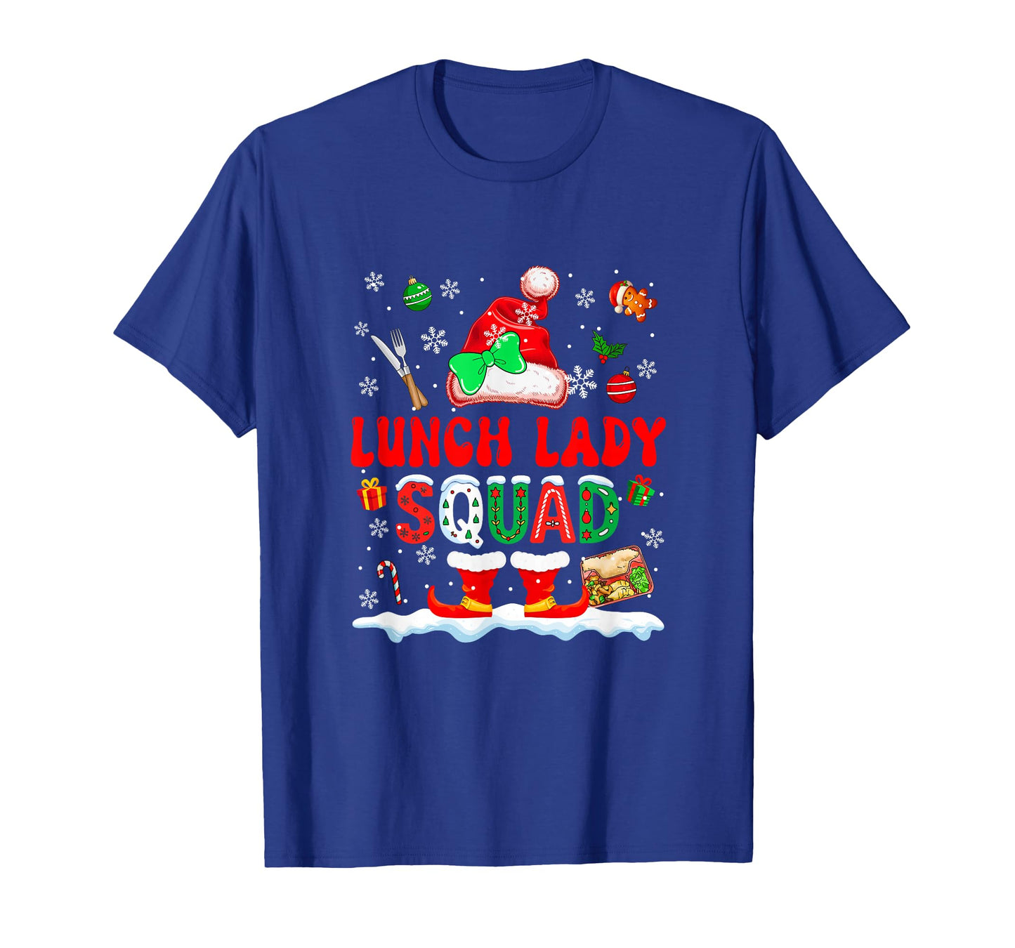 Lunch Lady Squad Women Job Christmas Santa Costume Bow Tie T-Shirt