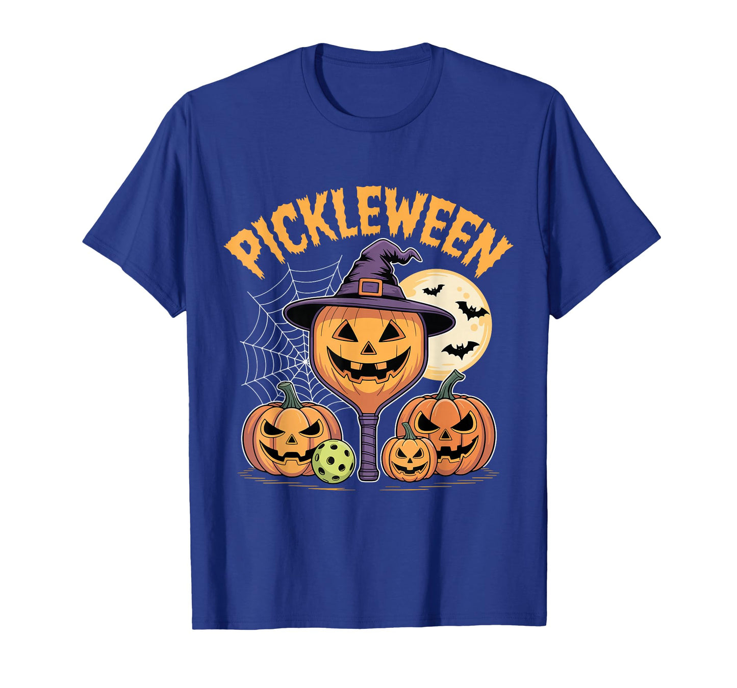 Pickleween Pickleball Player Spooky Halloween Pumpkin T-Shirt