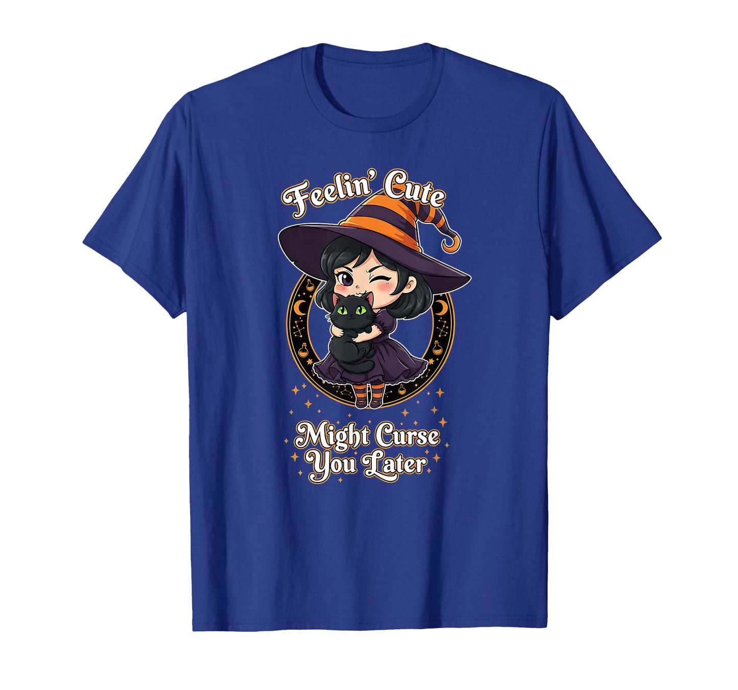 Spooky Black Colored Cat Witch T-Shirt