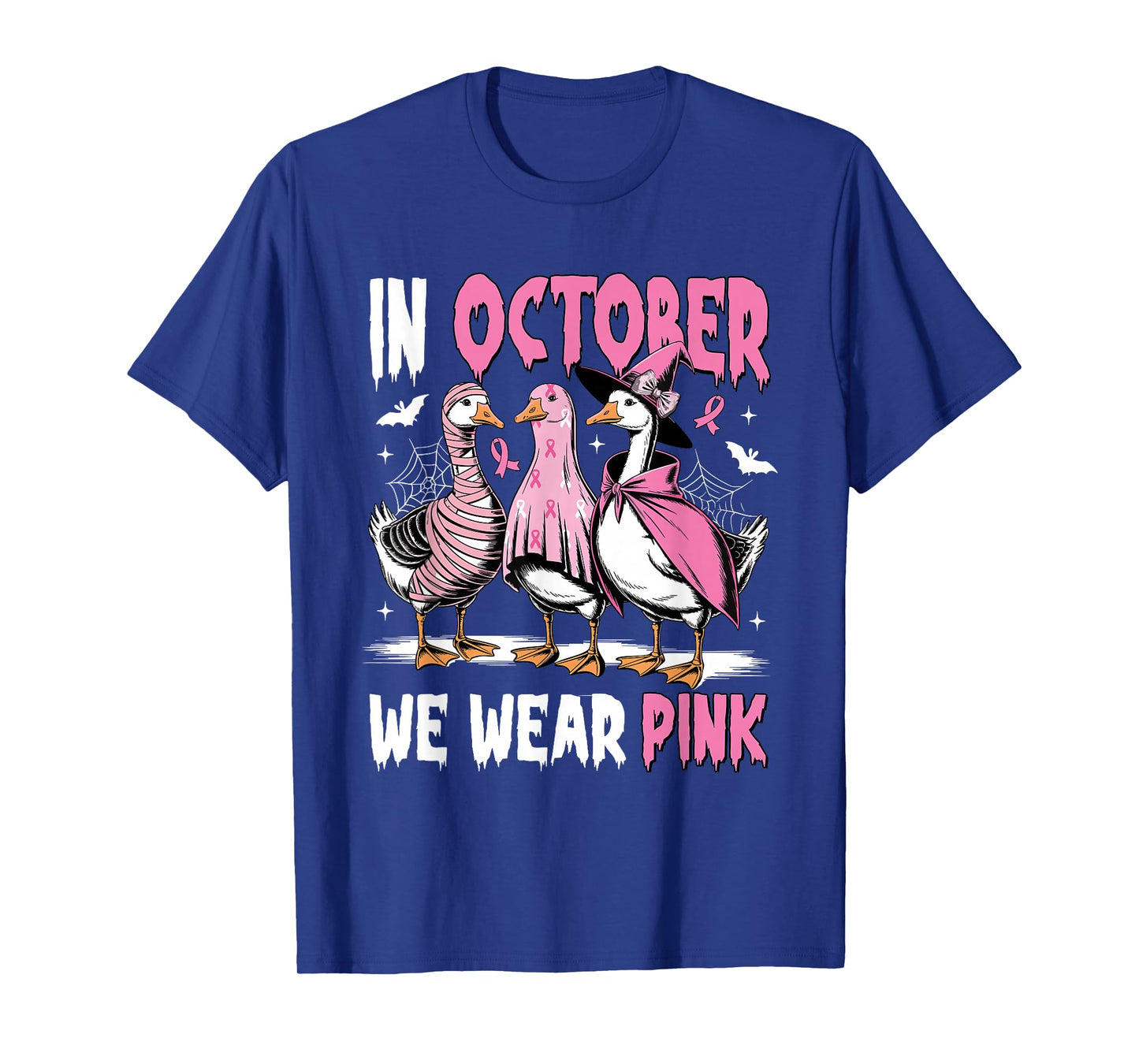 in October We Wear Pink Breast Cancer Halloween Silly Goose T-Shirt