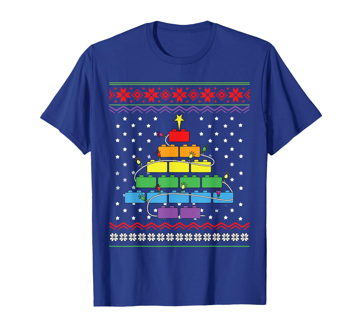 Christmas Tree Block Building Brick Builder Ugly Christmas T-Shirt