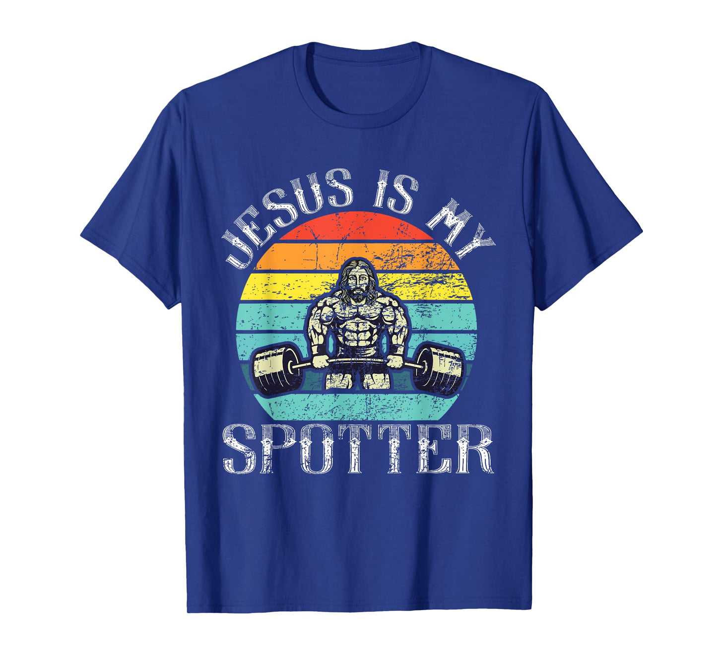 Jesus Is My Spotter Retro Weightlifting Gym Fitness Workout T-Shirt