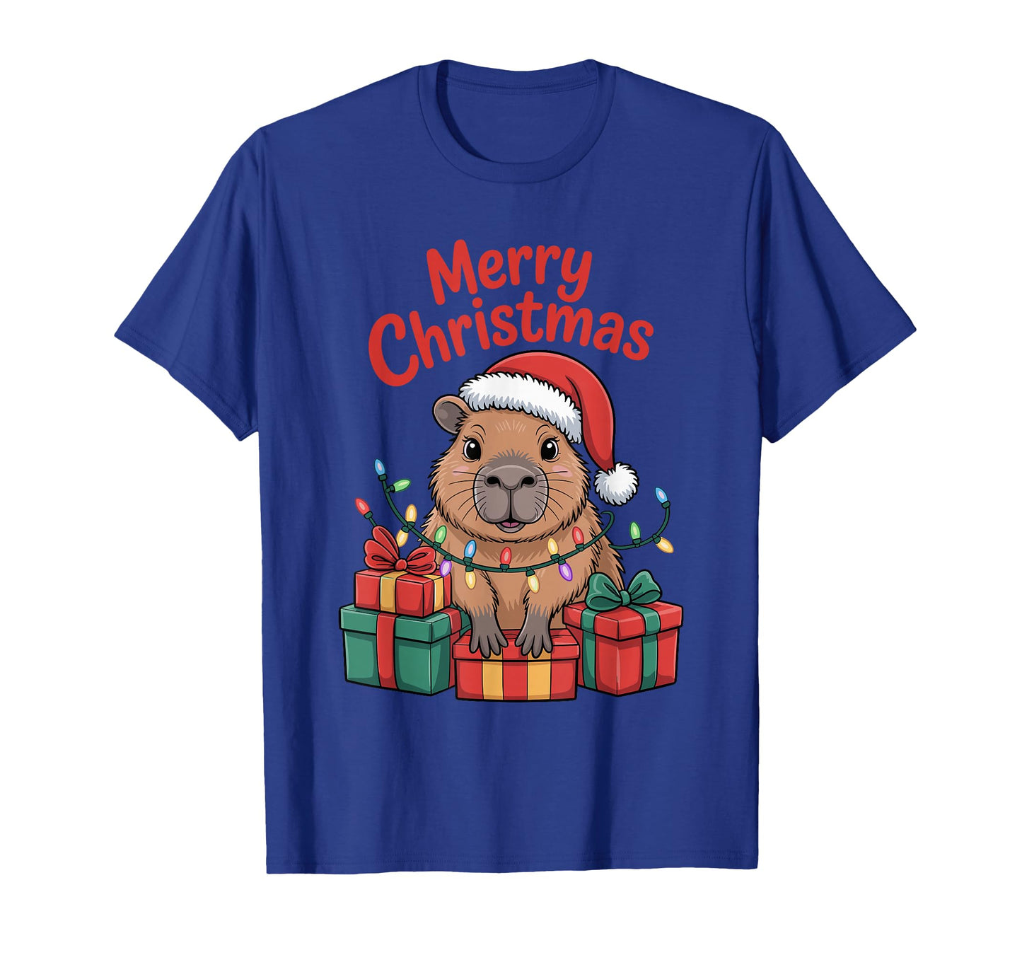 Capybara Santa Hat Christmas Design Funny Animal Lovers T-Shirt