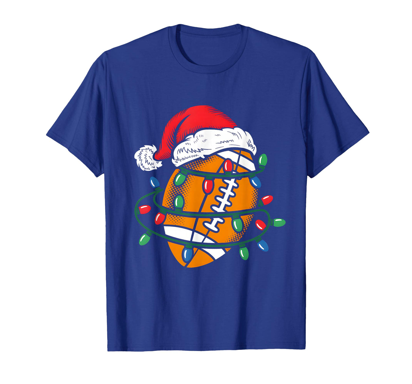 Football Ball Santa Hat Xmas Funny Christmas Football Lover T-Shirt